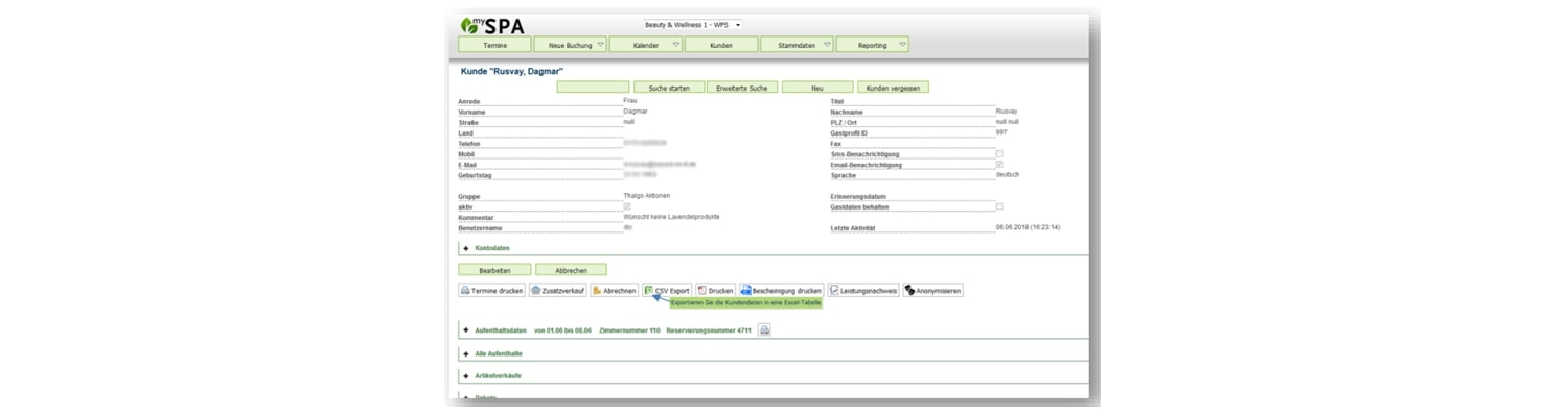 MYSPA Wellness Software Kundenmaske